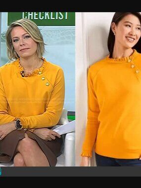 Talbots Cotton Ruffle Trim Raglan Sweatshirt Goldenrod Mustard Yellow Med Petite